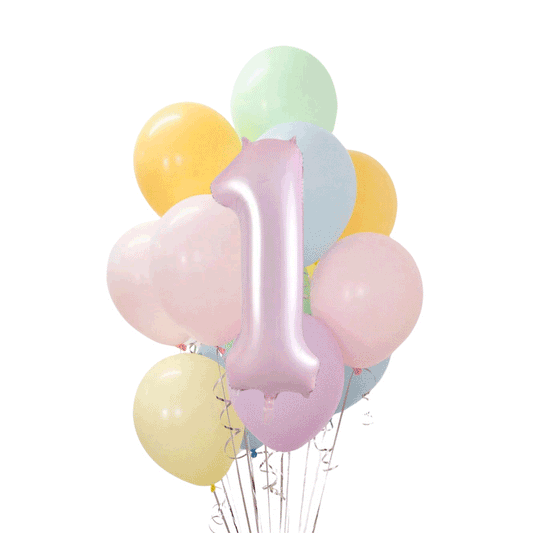 Pastel Gökkuşağı Rakamlı Balon Buketi Seti | balOnin