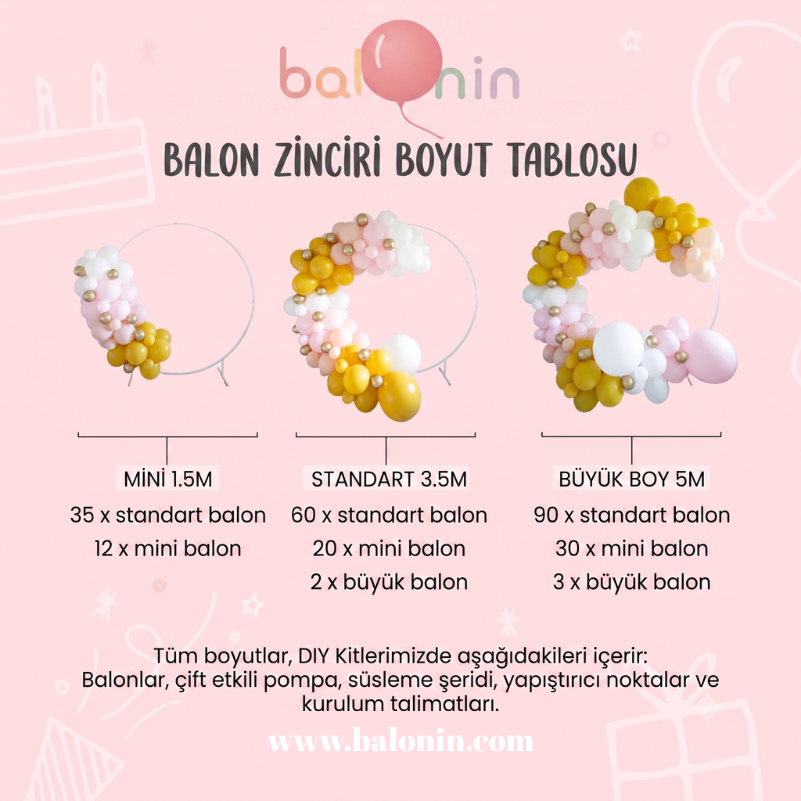 Balon Zinciri Boyut Tablosu